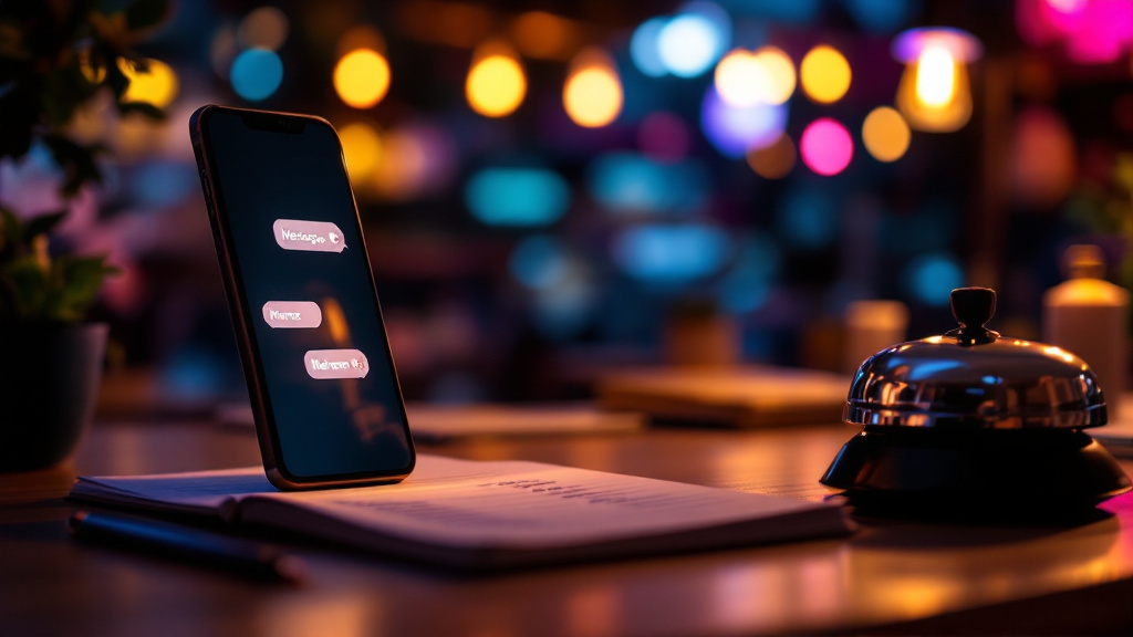 Meta Suite per attività locali: smartphone con messaggi in arrivo e un elenco ordinato di contatti sul bancone